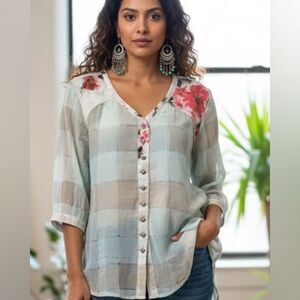 Aratta Silent Journey NWT Embroidered Artisan Blouse Size Small Will Fit Med
